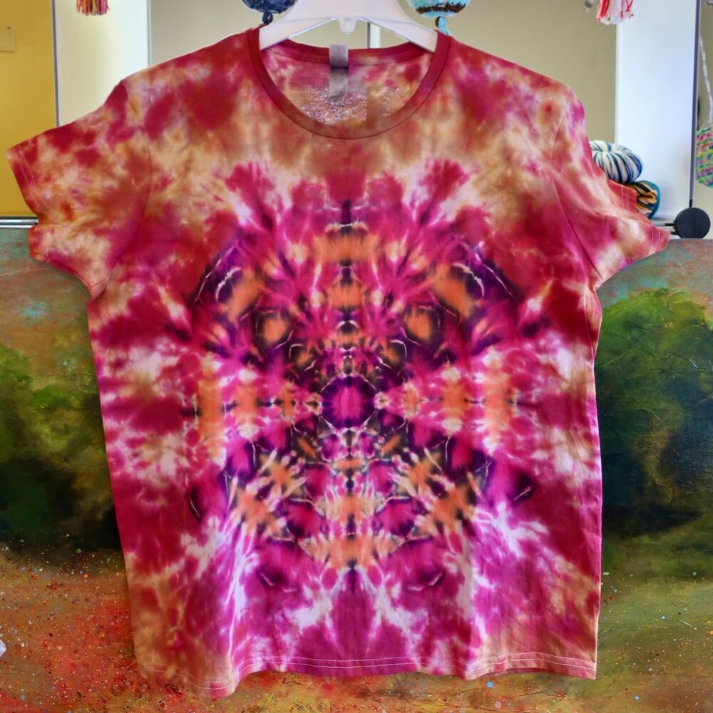 Mandala tie dye t-shirt - women's XL - handmade ready to ship
